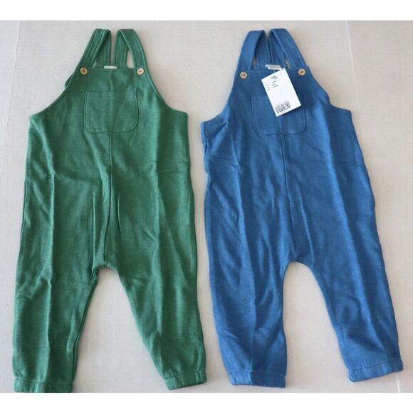 H&M Baby Boy Sz 9M (6-9M) Bright Blue/Green 2-Pack Cotton, French Terry Overalls - Picture 1 of 12